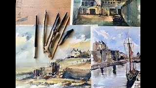 ARE THESE PENS BETTER THAN FINE LINERS Beginners Watercolor Painting Landscape Stick Pen tutorial [upl. by Rowney477]