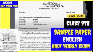 Class9 English  Half Yearly Exam Question Paper  Cbse Sample Paper Session 202324 [upl. by Bamford]