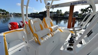 Liquid Sunset 36 Yellowfin Yacht w Seven Marine 557 deck walk around [upl. by Jankey205]