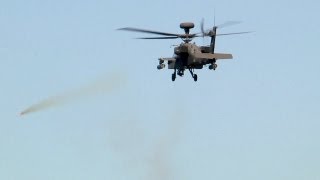 AH64 Apache Helicopter in Action  Rocket Launch Machine Gun Live Fire [upl. by Nahallac82]