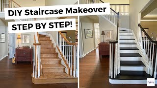 DIY Staircase Makeover  STEP BY STEP guide to refinishing your stairs [upl. by Imoian]