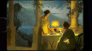 1930s Summer night rain on a terrace by the ocean vintage oldies music ocean waves 6 HOURS ASMR [upl. by Tound]