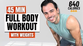 45 MIN FULL BODY WORKOUT With Weights Strength amp Cardio [upl. by Ydner642]