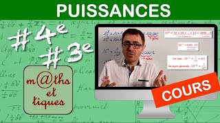 LE COURS  Les puissances  Quatrième  Troisième [upl. by Mella652]