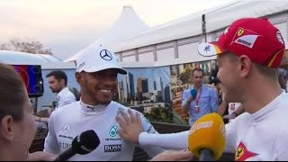 F1 2017  Australian GP  Lewis Hamilton confronts Sebastian Vettel over touching his car [upl. by Lamraj]