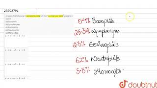 Arrange the following in ascending order of their number per mm3 present in blooda Basophil [upl. by Ranip575]