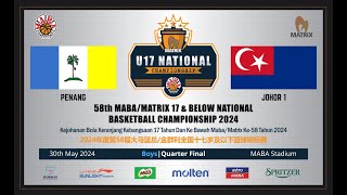 MABAU172024  G65 BOYS Quarter Final 1130AM  COURT 1  PENANG vs JOHOR 1 [upl. by Ellehsim874]