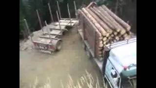 Krasses Wendemanöver eines Holztransporters mit Anhänger [upl. by Kowalski274]