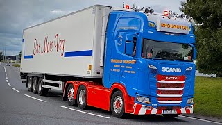 Broughton Transport  A38 Bridgwater  Scania S500  Air Horns amp Beacons [upl. by Lobiv]