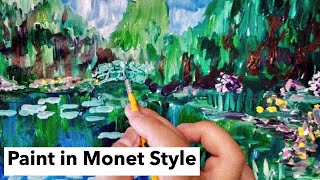 Simple Monet Style Lilies Garden Painting Tutorial in 15 Minutes  Easy for Beginners [upl. by Eissolf]