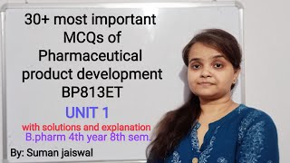 most important MCQs of Pharmaceutical product development BP813ET BPHARM 8th sem 4th Year [upl. by Ahsimin]