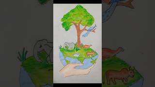 Green Earth drawing how to draw Earth drawing 🎨viralshorttrending art [upl. by Eadwina]