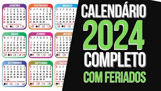 CALENDÁRIO 2024 COMPLETO COM FERIADOS NACIONAIS E LUAS DE 2024 [upl. by Fraase755]