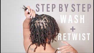 WASH AND RETWIST ON STARTER LOCS  WALKTHROUGH  Finger Coil Starter Locs [upl. by Siravrat]