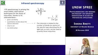 UNSW SPREE 20191128 Simona Binetti  Photoluminescence and infrared spectroscopy in silicon [upl. by Oguh]