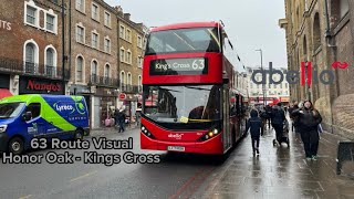 FULL ROUTE VISUAL  London Bus Route 63 Honor Oak  Kings Cross LC71KXH 3423 [upl. by Chevy444]