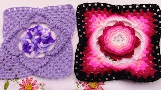 Cuadrado a crochet para aplicar con distintas flores para colchas cubrecamas y cojines [upl. by Yarised322]