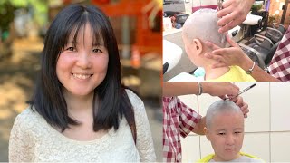 人生で肩より短くしたことがないですがスキンヘッドに挑戦してみました。Japanese beauty long to bald shave head [upl. by Wallack]