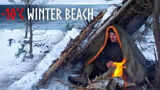 10°C WINTER BEACH Camping Building a Shelter in Freezing Winds [upl. by Repmek134]