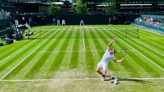 Denis Shapovalov vs Brandon Nakashima at 2022 Wimbledon second round court level [upl. by Atilrak907]