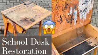 VINTAGE School Desk RESTORATION Custom Brass Inlay and Walnut veneer [upl. by Hessler]