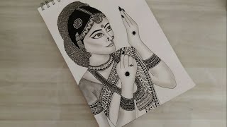 How to draw Mandala art of classical dancer  Bharatanatyam  Zentangle Doodle art  step by step [upl. by Sammie263]