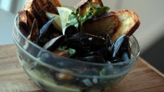 Garlic Steamed Mussels Recipe  KIN EATS [upl. by Namilus]