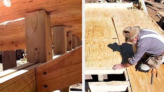 Girder and Subfloor  Dovetail Log Cabin Build Ep 18 [upl. by Ayaladnot]