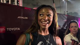 Gabby Thomas Reacts To 2nd Place In 200m At Athlos NYC Talks Success Of First Athlos Meet [upl. by Dranyer]