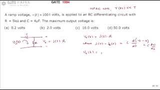 GATE 1994 ECE Maximum output of Differentiator with Ramp input [upl. by Ssenav560]