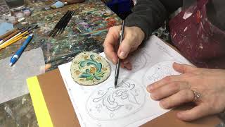 Demonstration for Transferring a small pattern part 1  Norwegian Rosemaling with Art of Lise  ASMR [upl. by Wan]