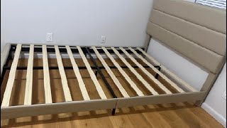 Allewie King Bed Frame Platform Bed w Fabric Upholstered Headboard and Wooden Slats Support Review [upl. by Ykcaj]