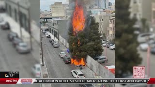 Encampment fires destroy cars in San Franciscos Mission District [upl. by Etrem]