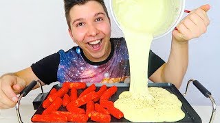 SPICY MOZZARELLA STICK CHEESE FONDUE CHALLENGE • Mukbang amp Recipe [upl. by Sesylu572]