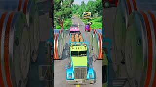 Colorful Mixer Truck amp Extra Long Buses vs Big Bollards Crash  BeamNGdrive [upl. by Enomrej]