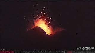 Nov 19 2023 night Strombolian eruptions from Etna volcano [upl. by Shaine]