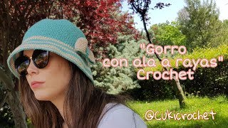 GORRO tejido a Crochet  Ganchillo con ALA corta y Lazo Paso a paso Crochet bucket hat [upl. by Fidellia]