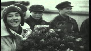 Charles Augustus Lindbergh and Anne Morrow Lindbergh being greeted by wellwisheHD Stock Footage [upl. by Ydnyc896]