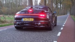 Porsche 992 Carrera 4S with Akrapovic Exhaust amp TechArt Details Revs Driving Visual Review [upl. by Victorine644]