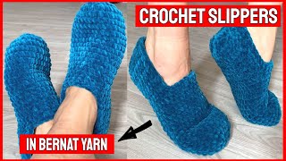 1 HOUR Crochet SLIPPERS in Bernat Yarn [upl. by Notlem]