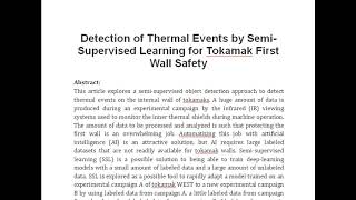 Detection of Thermal Events by Semi Supervised Learning for Tokamak First Wall Safety [upl. by Camarata]