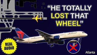 Airplane LOSES nose WHEEL before takeoff Delta Boeing 757 has problems at Atlanta Real ATC [upl. by Sert]