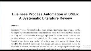 Business Process Automation in SMEs A Systematic Literature Review [upl. by Emyam574]