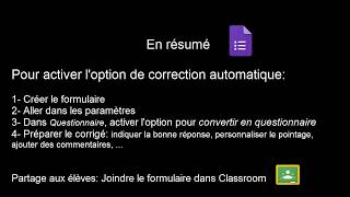 Google Formulaire comment activer la correction automatique [upl. by Zailer44]