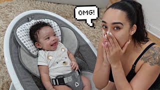 Our Babys First Time Laughing At 2 Months Old Caught On Camera [upl. by Ymirej]