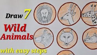 Wild animals drawing easyAnimals drawing easy for kids How to draw wild animals easy [upl. by Terrab]