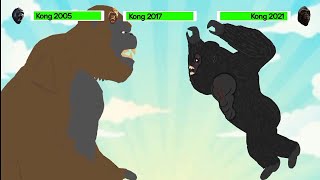 DC2 Kong 2005 vs Kong 2017 vs Kong 2021  ANIMATION with healthbars [upl. by Nadnerb]