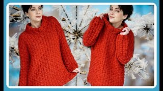 Einfacher PULLOVER stricken ANLEITUNG mit Rollkragen für Anfänger I Oversize Pullover [upl. by Yrkcaz]