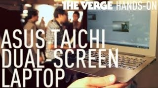 Asus Taichi dualscreen Windows 8 laptop handson video  The Verge at Computex Taipei [upl. by Edivad]