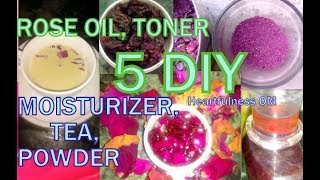 Top 5 Best Uses of Rose Petals at home  DIY Moisturizer Oil Toner Powder amp TeaHeartfulness OM [upl. by Ilyk750]